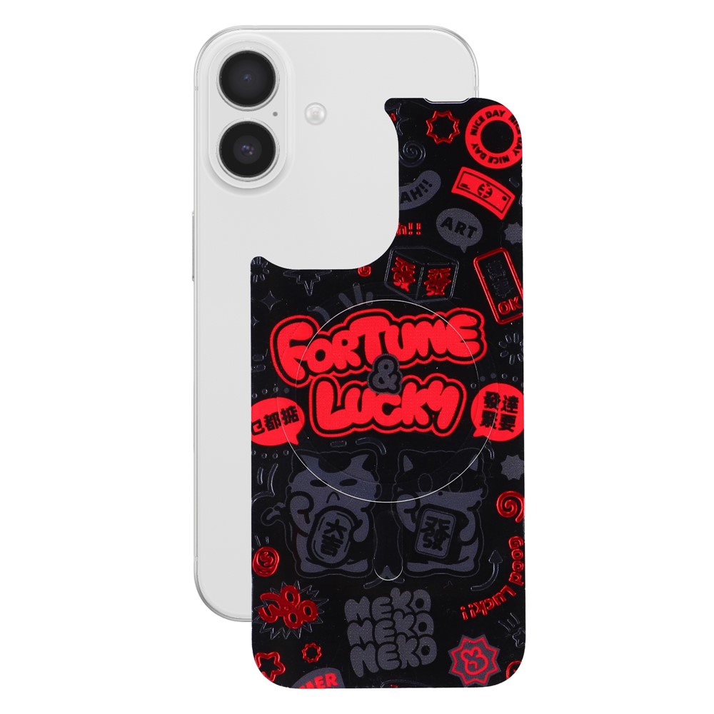 For iPhone 17 Magnetic Back Plates Pattern Printed Quick Change Backplate (Backplate Only) - Red Lucky Cat