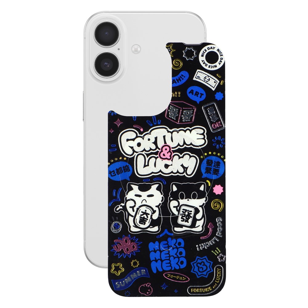 For iPhone 17 Magnetic Back Plates Pattern Printed Quick Change Backplate (Backplate Only) - Blue Lucky Cat