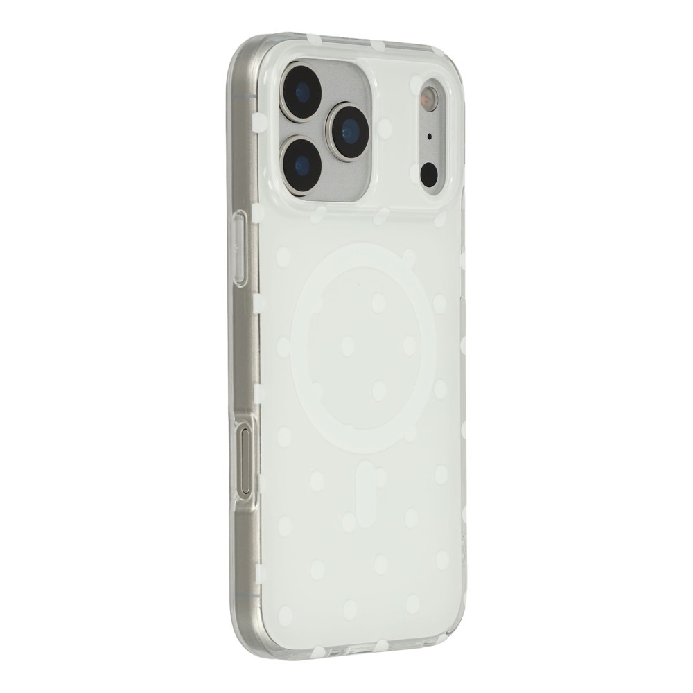 For iPhone 17 Pro Case Polka Dot Pattern TPU + PC Phone Cover Compatible with MagSafe - White
