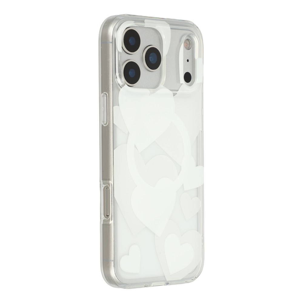 For iPhone 17 Pro Max Case Heart Pattern TPU + PC Protective Phone Cover Compatible with MagSafe - White