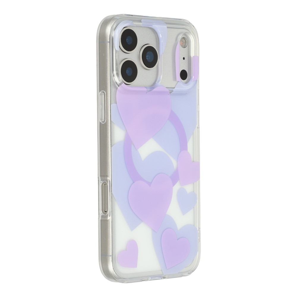 For iPhone 17 Pro Max Case Heart Pattern TPU + PC Protective Phone Cover Compatible with MagSafe - Purple