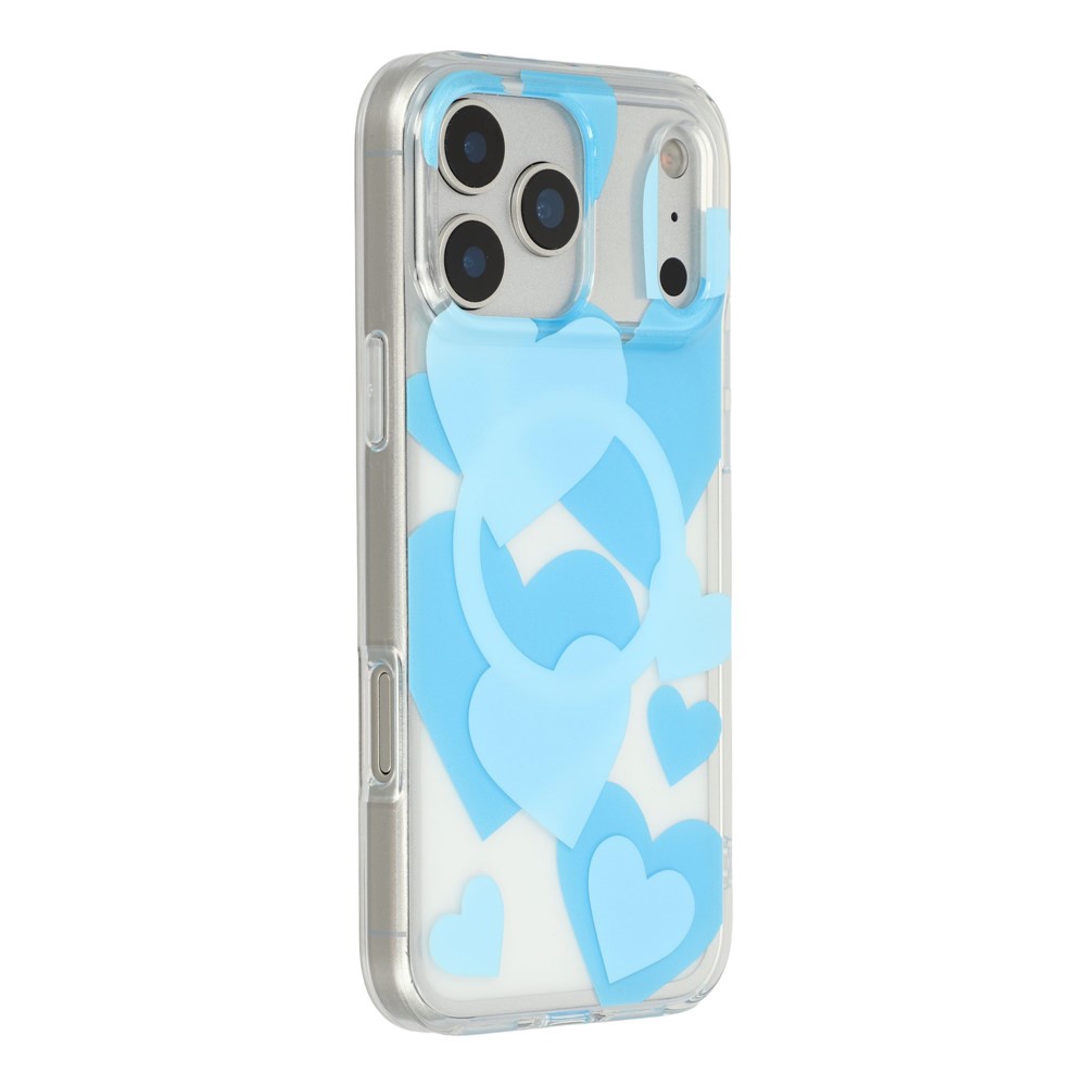 For iPhone 17 Pro Case Heart Pattern TPU + PC Protective Phone Cover Compatible with MagSafe - Blue