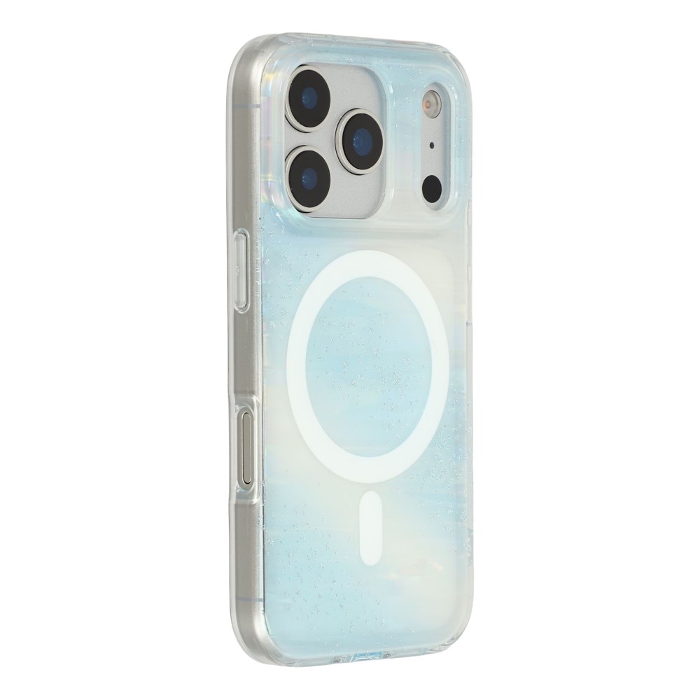 For iPhone 17 Pro Case Shimmering Starry Stripe Pattern TPU + PC Phone Cover Compatible with MagSafe - Blue