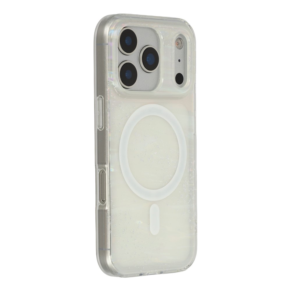 For iPhone 17 Pro Case Shimmering Starry Stripe Pattern TPU + PC Phone Cover Compatible with MagSafe - White