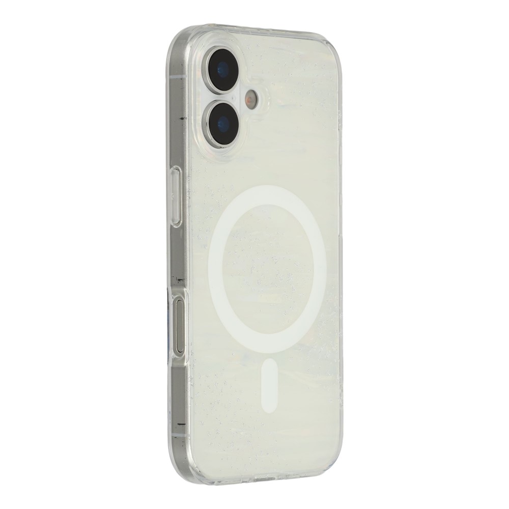 For iPhone 17 Case Shimmering Starry Stripe Pattern TPU + PC Phone Cover Compatible with MagSafe - White
