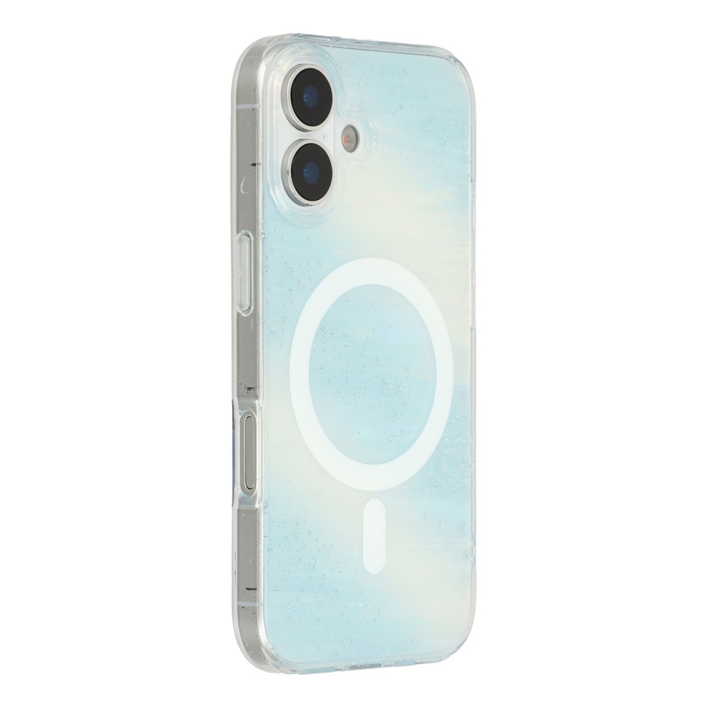 For iPhone 17 Case Shimmering Starry Stripe Pattern TPU + PC Phone Cover Compatible with MagSafe - Blue