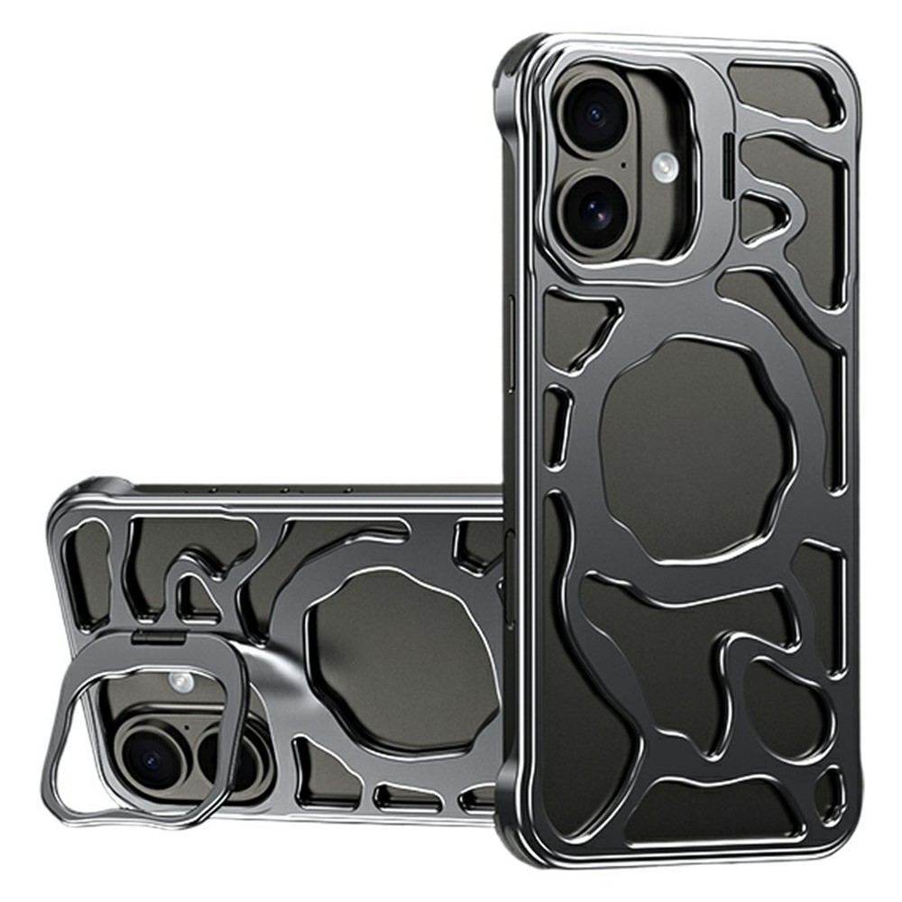 Auspicious Cloud Series For iPhone 17 Hollow Case Aluminum Alloy Kickstand Magnetic Phone Cover - Grey