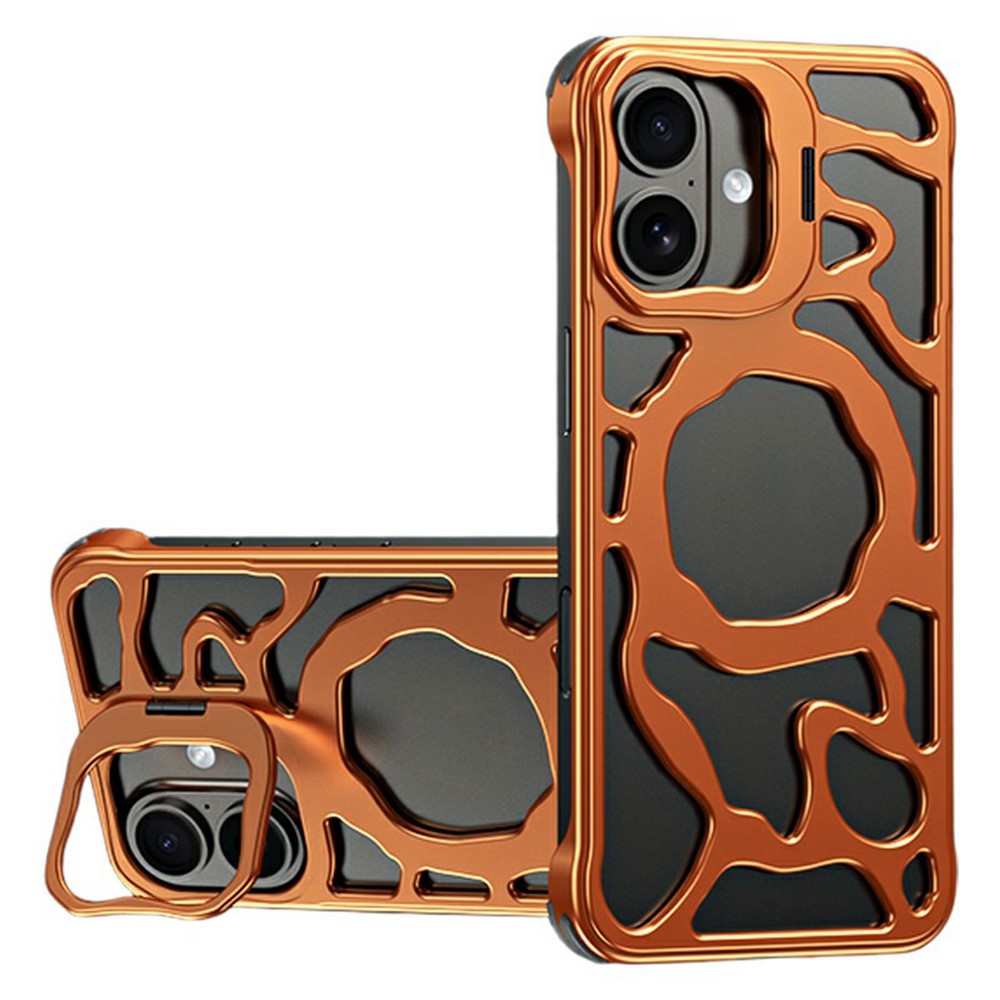 Auspicious Cloud Series For iPhone 17 Hollow Case Aluminum Alloy Kickstand Magnetic Phone Cover - Orange