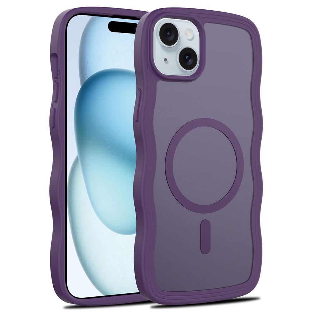 Bulk Purchasing For iPhone 15 Plus Case Wave Edge PC + TPU Matte Phone Cover Compatible with MagSafe - Dark Purple