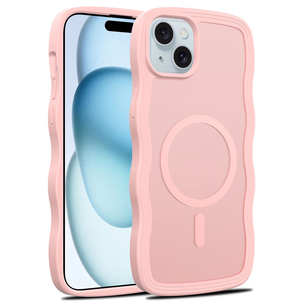 Bulk Purchasing For iPhone 15 Plus Case Wave Edge PC + TPU Matte Phone Cover Compatible with MagSafe - Light Pink
