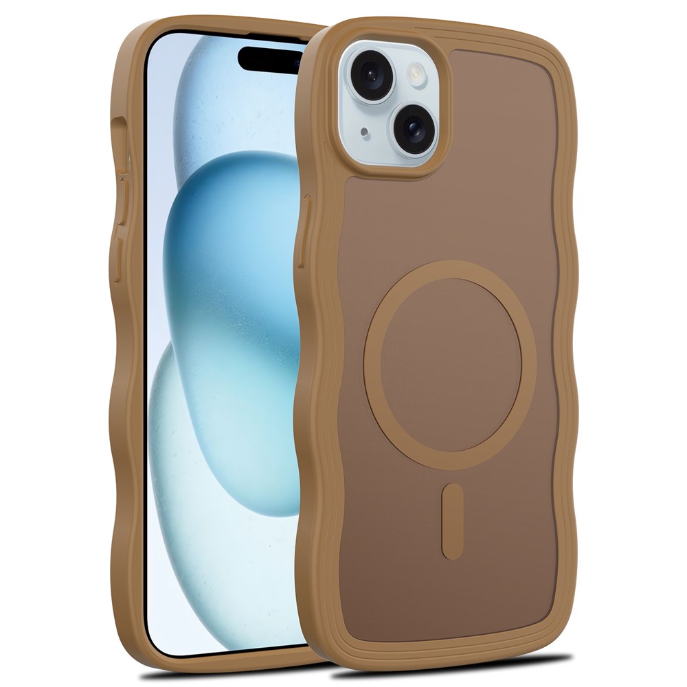 Bulk Purchasing For iPhone 15 Plus Case Wave Edge PC + TPU Matte Phone Cover Compatible with MagSafe - Coffee