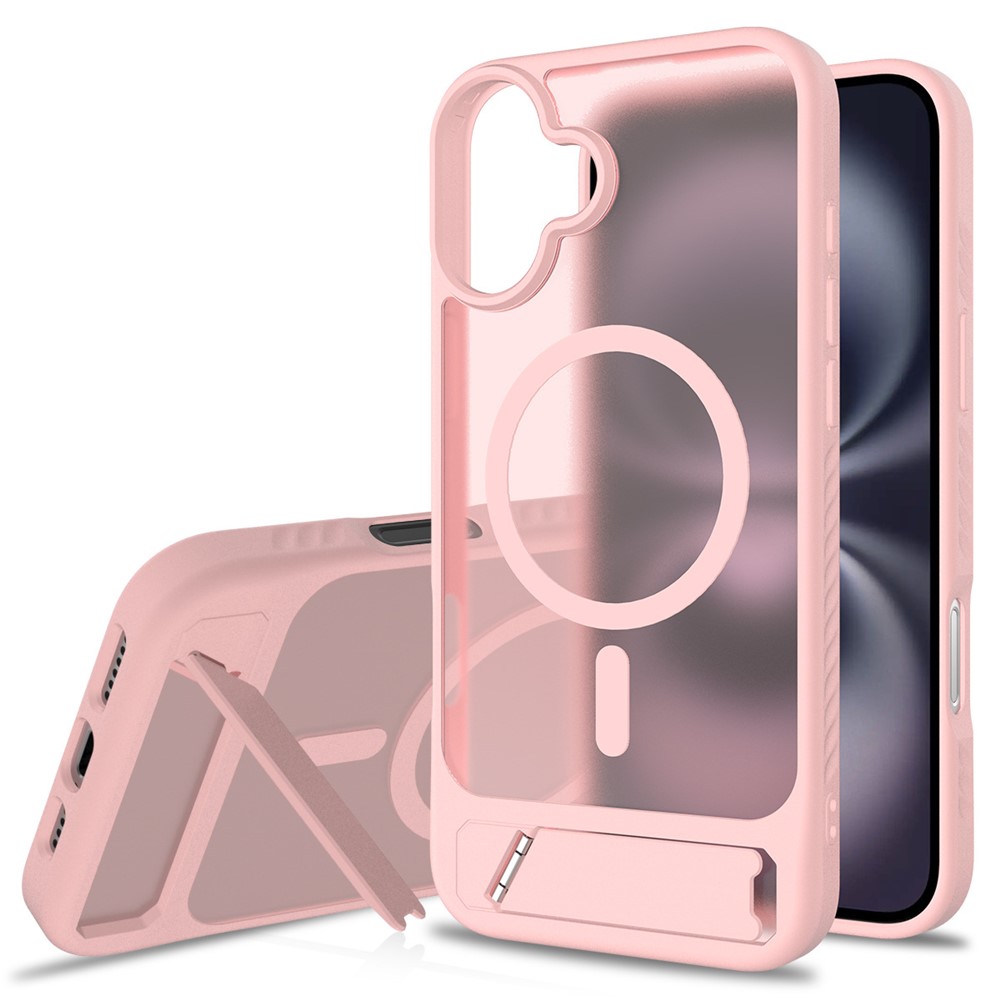 Bulk Purchasing for iPhone 16 Case Compatible with MagSafe Skin Feel PC + TPU Kickstand Phone Cover - Light Pink