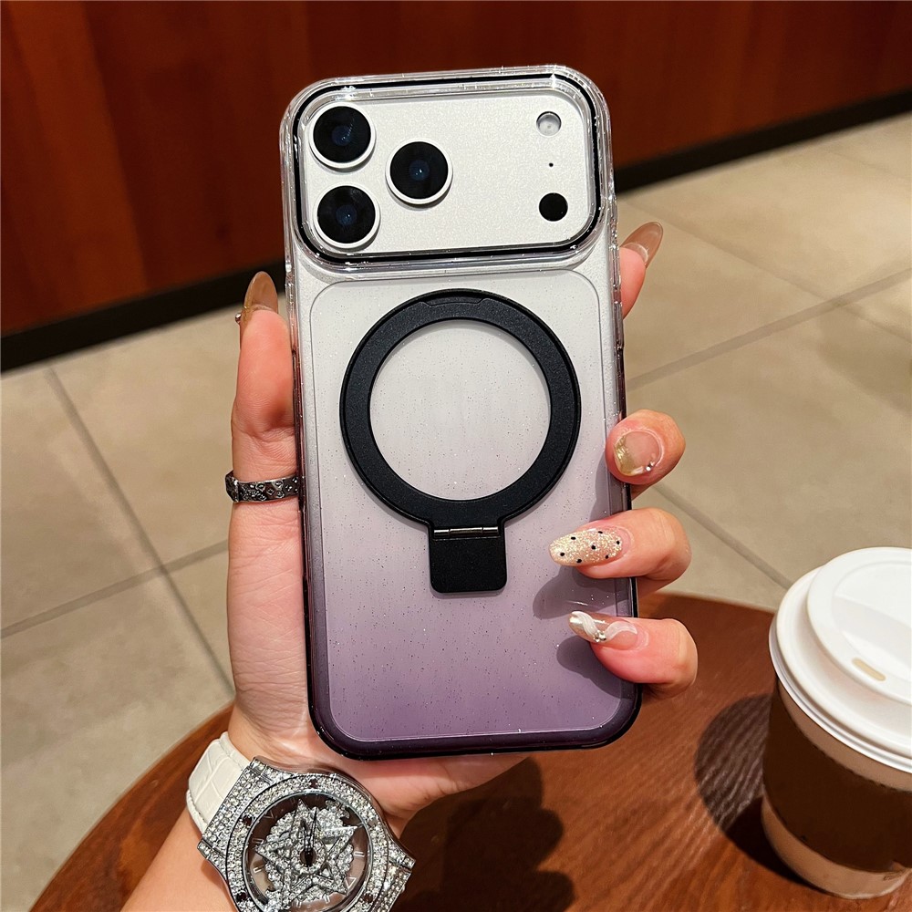 For iPhone 17 Pro Magnetic Case Kickstand Gradient Clear TPU Phone Back Cover - Black