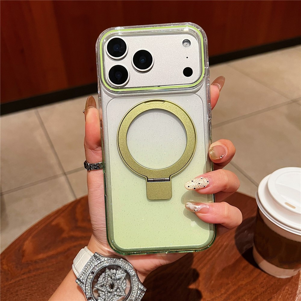 For iPhone 17 Pro Max Magnetic Case Kickstand Gradient Clear TPU Phone Back Cover - Green