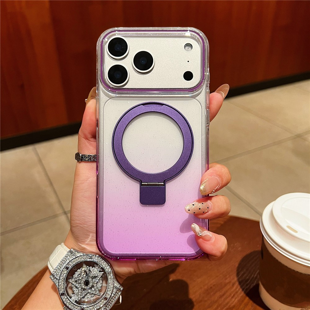For iPhone 17 Pro Max Magnetic Case Kickstand Gradient Clear TPU Phone Back Cover - Purple