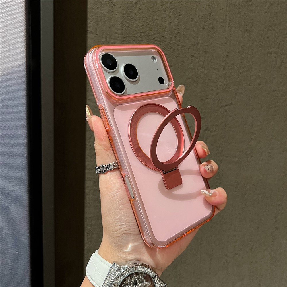 For iPhone 17 Pro Magnetic Case Kickstand Clear TPU Phone Back Cover - Pink