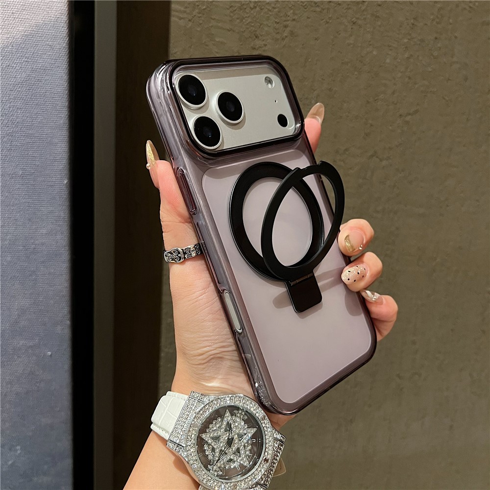 For iPhone 17 Pro Max Magnetic Case Kickstand Clear TPU Phone Back Cover - Black