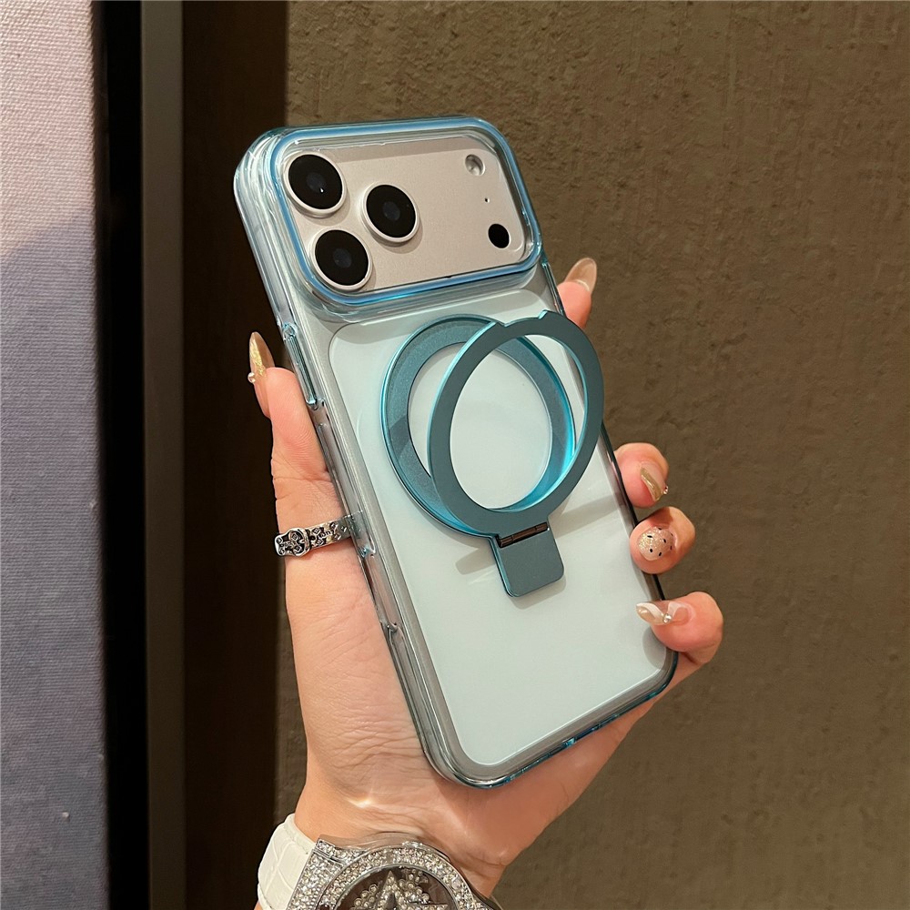 For iPhone 17 Pro Max Magnetic Case Kickstand Clear TPU Phone Back Cover - Blue