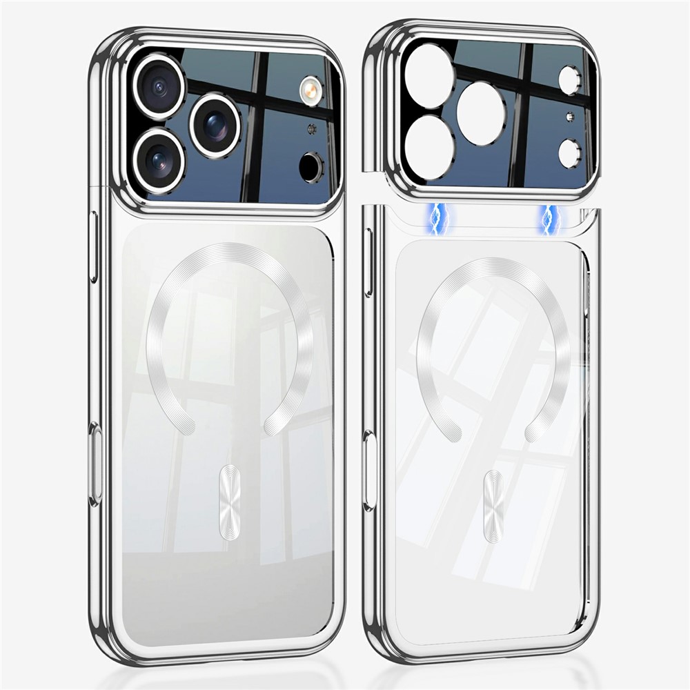 GKK For iPhone 17 Pro Max Clear Phone Case Compatible with MagSafe PC Cover with Magnetic Detachable Splicing Top Frame - Silver