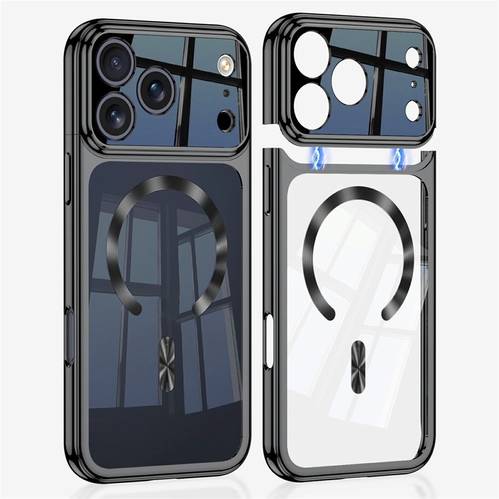 GKK For iPhone 17 Pro Max Clear Phone Case Compatible with MagSafe PC Cover with Magnetic Detachable Splicing Top Frame - Black