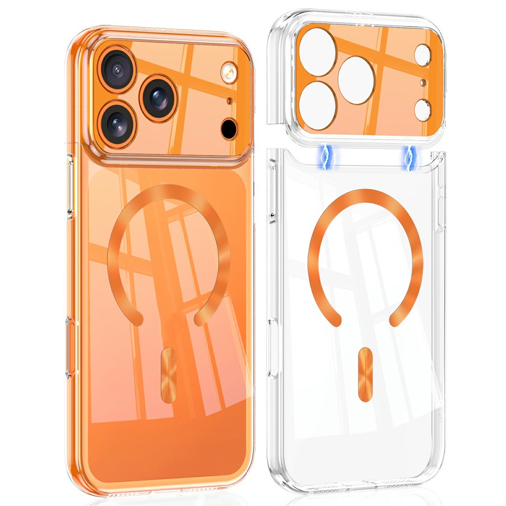 GKK For iPhone 17 Pro Max Clear Phone Case Compatible with MagSafe PC Cover with Magnetic Detachable Splicing Top Frame - Transparent Orange