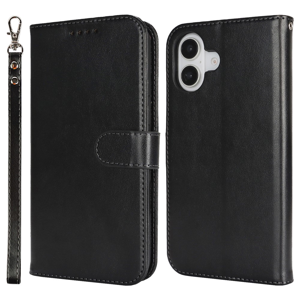 For iPhone 17 Case R61 Texture Wallet Leather Flip Phone Cover with Wrist Strap - Black