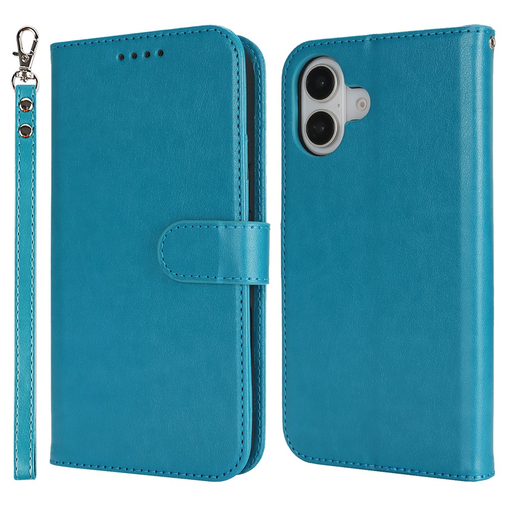 For iPhone 17 Case R61 Texture Wallet Leather Flip Phone Cover with Wrist Strap - Blue
