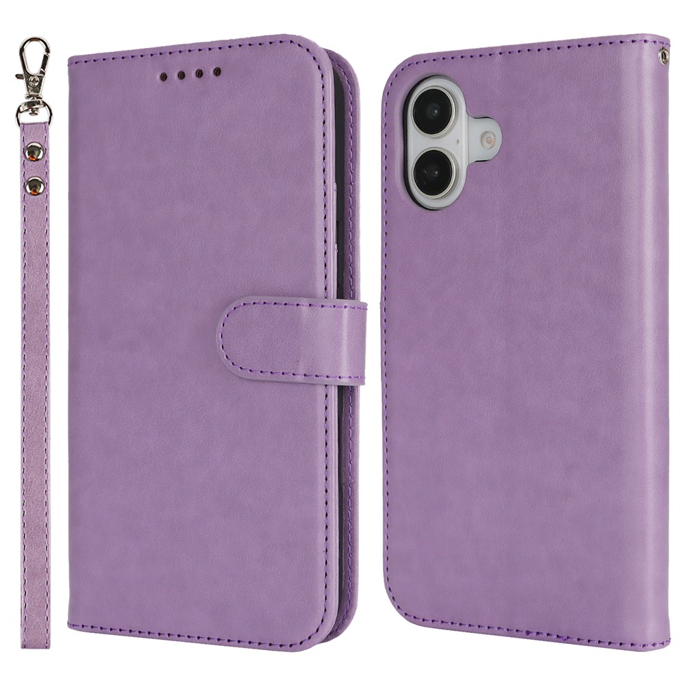 For iPhone 17 Case R61 Texture Wallet Leather Flip Phone Cover with Wrist Strap - Purple
