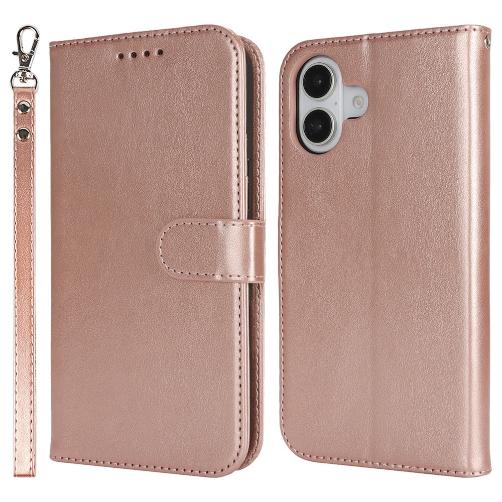 For iPhone 17 Case R61 Texture Wallet Leather Flip Phone Cover with Wrist Strap - Rose Gold