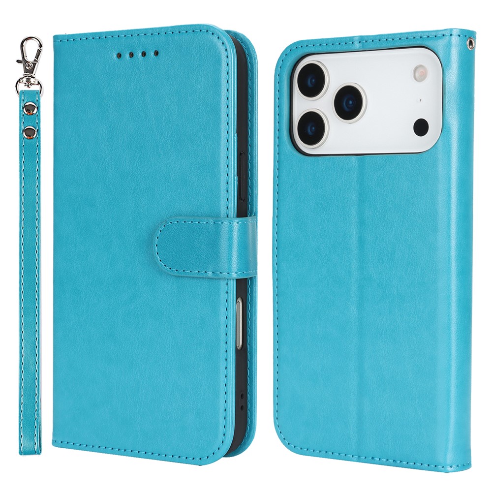 For iPhone 17 Pro Case R61 Texture Wallet Leather Flip Phone Cover with Wrist Strap - Blue