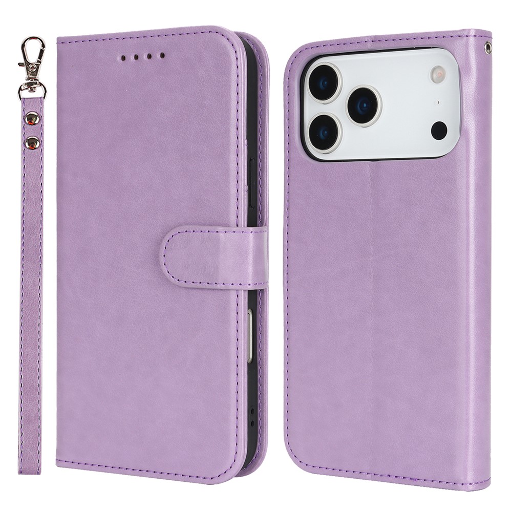 For iPhone 17 Pro Case R61 Texture Wallet Leather Flip Phone Cover with Wrist Strap - Purple