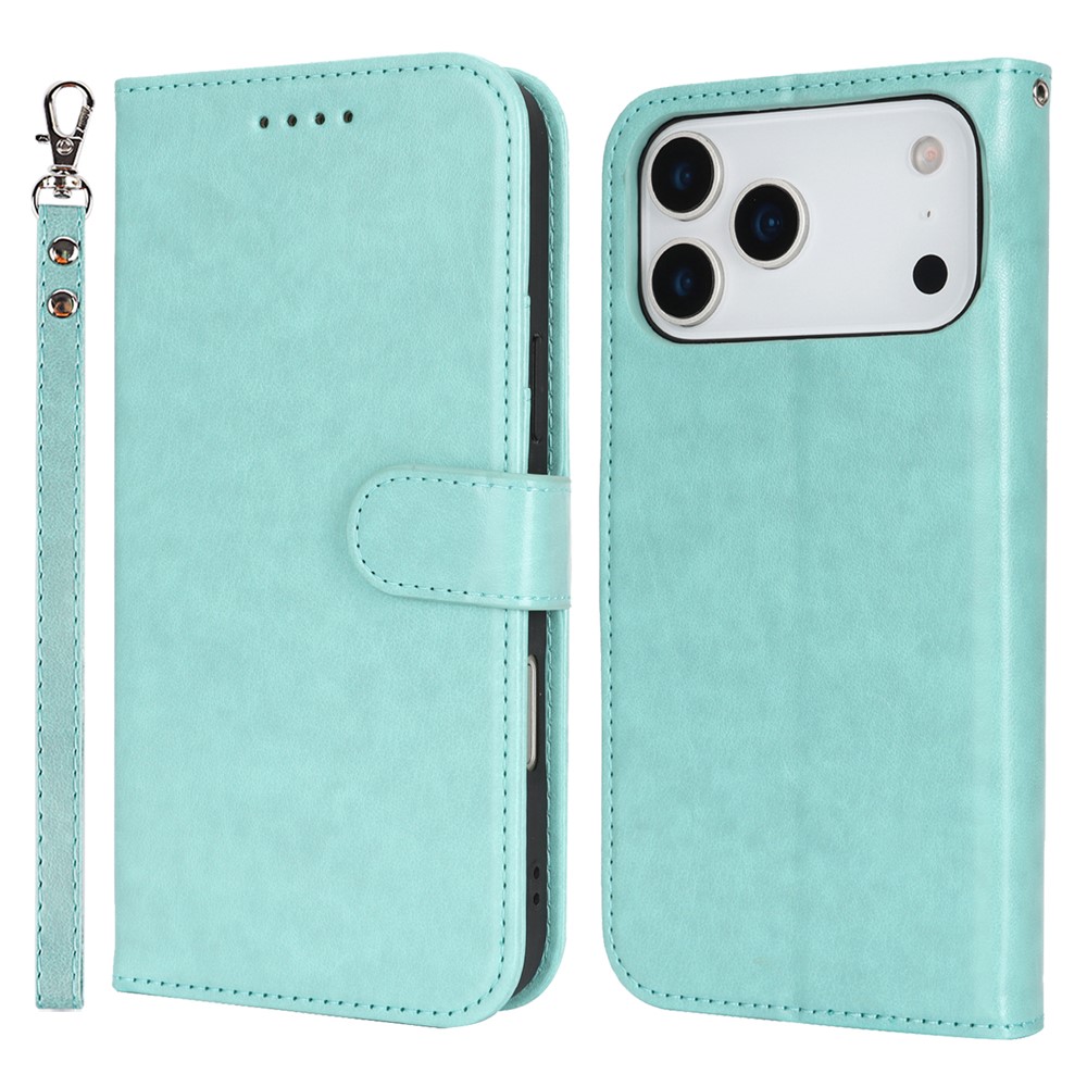 For iPhone 17 Pro Max Case R61 Texture Wallet Leather Flip Phone Cover with Wrist Strap - Light Green