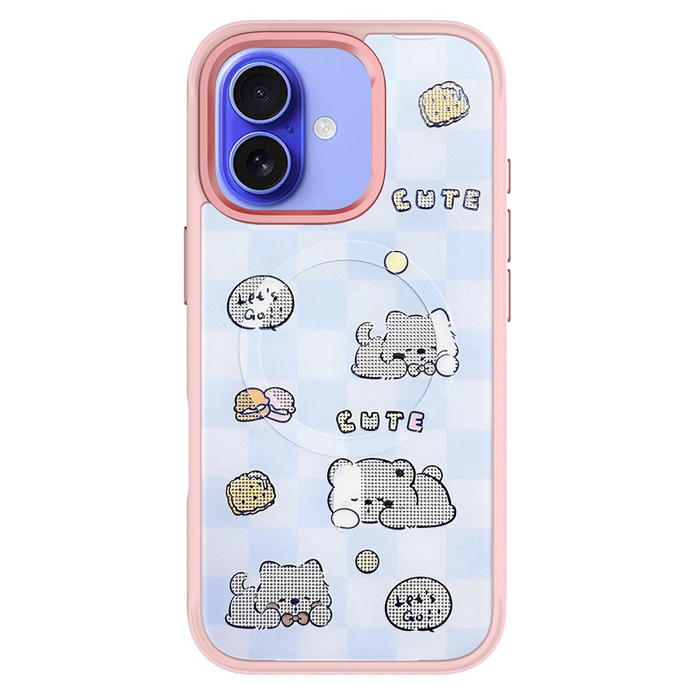 For iPhone 16 Magnetic Case TPU PC Phone Cover with Detachable Cookie Bear Blue Backplate - Pink