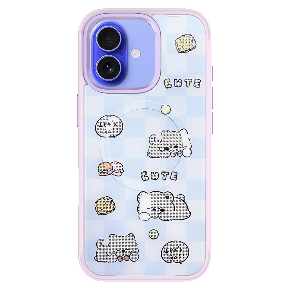 For iPhone 16 Magnetic Case TPU PC Phone Cover with Detachable Cookie Bear Blue Backplate - Purple
