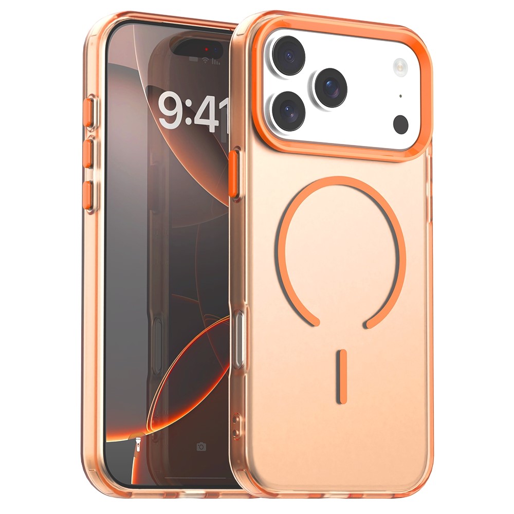 For iPhone 17 Pro C-shaped Magnetic Case Candy Color PC + TPU + PET Phone Cover - Orange