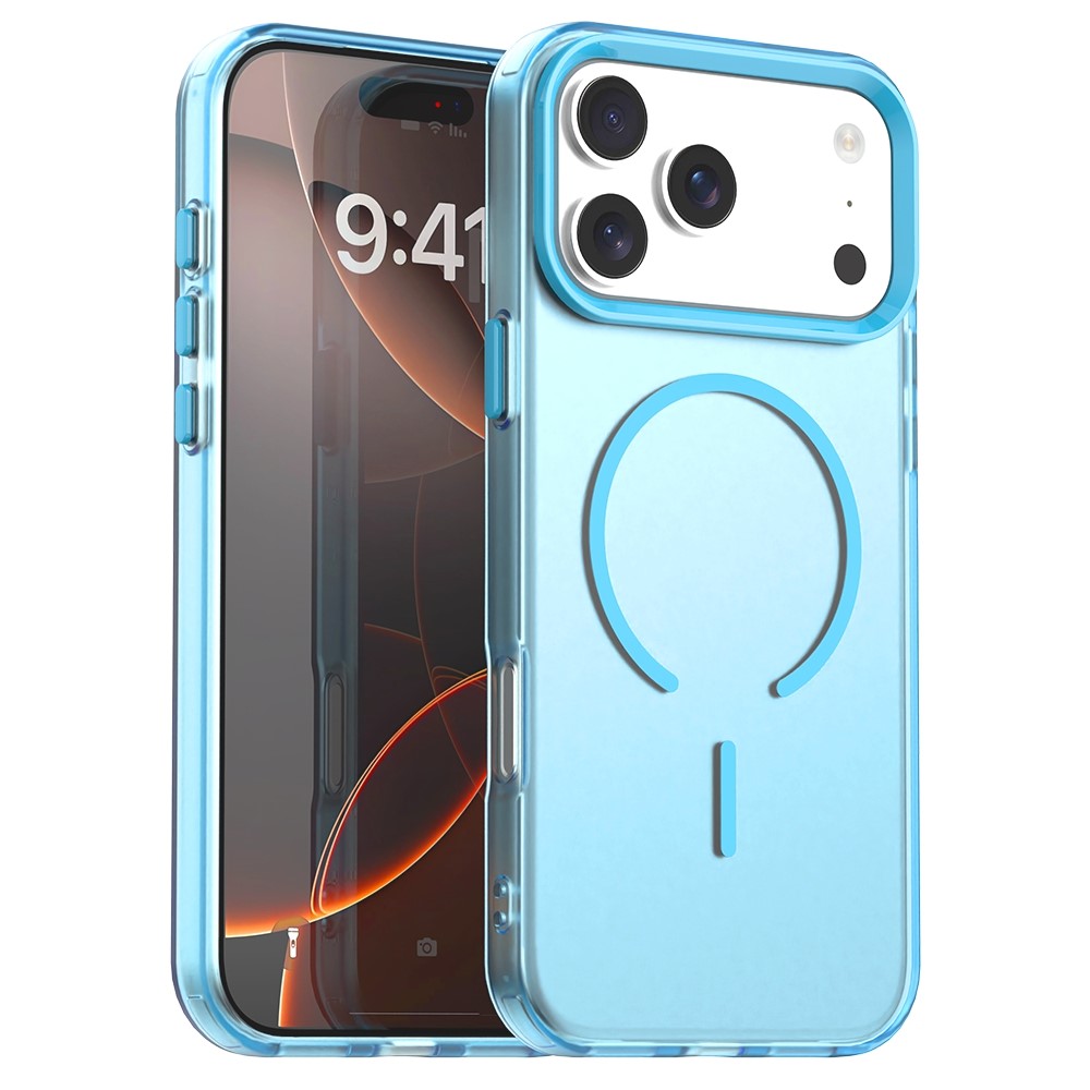 For iPhone 17 Pro Max C-shaped Magnetic Case Candy Color PC + TPU + PET Phone Cover - Blue
