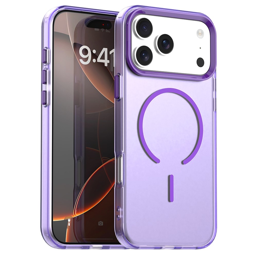 For iPhone 17 Pro Max C-shaped Magnetic Case Candy Color PC + TPU + PET Phone Cover - Purple