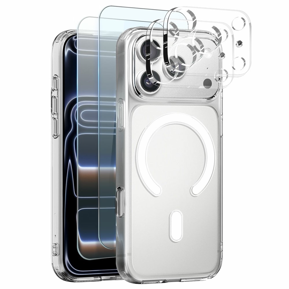 NORTHJO 5 in 1 Set for iPhone 17 Pro Max Magnetic Case PC + TPU Phone Cover with 2 Front Screen Protector + 2 Lens Film