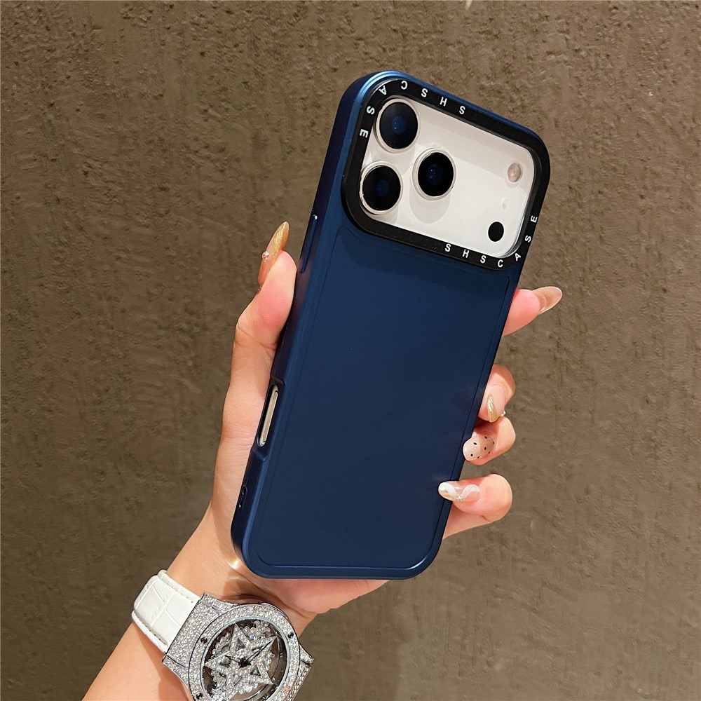 For iPhone 17 Pro Case Black Lens Frame Metal Paint Finish PC + TPU Phone Back Cover - Blue