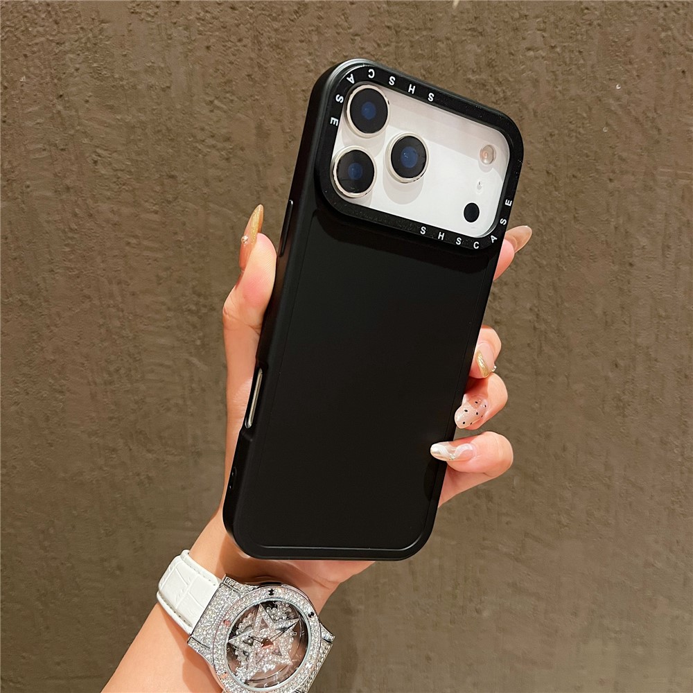For iPhone 17 Pro Max Case Black Lens Frame Metal Paint Finish PC + TPU Phone Back Cover - Black