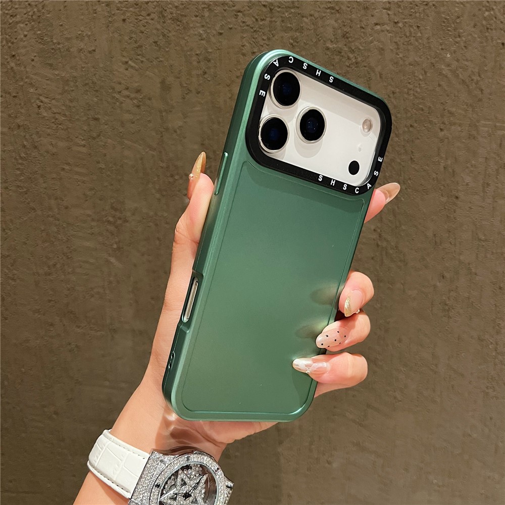 For iPhone 17 Pro Max Case Black Lens Frame Metal Paint Finish PC + TPU Phone Back Cover - Green