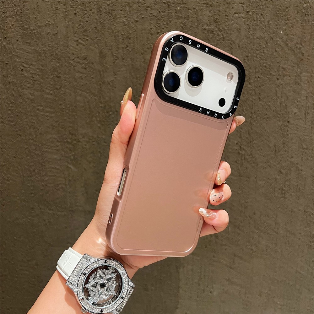 For iPhone 17 Pro Max Case Black Lens Frame Metal Paint Finish PC + TPU Phone Back Cover - Rose Gold