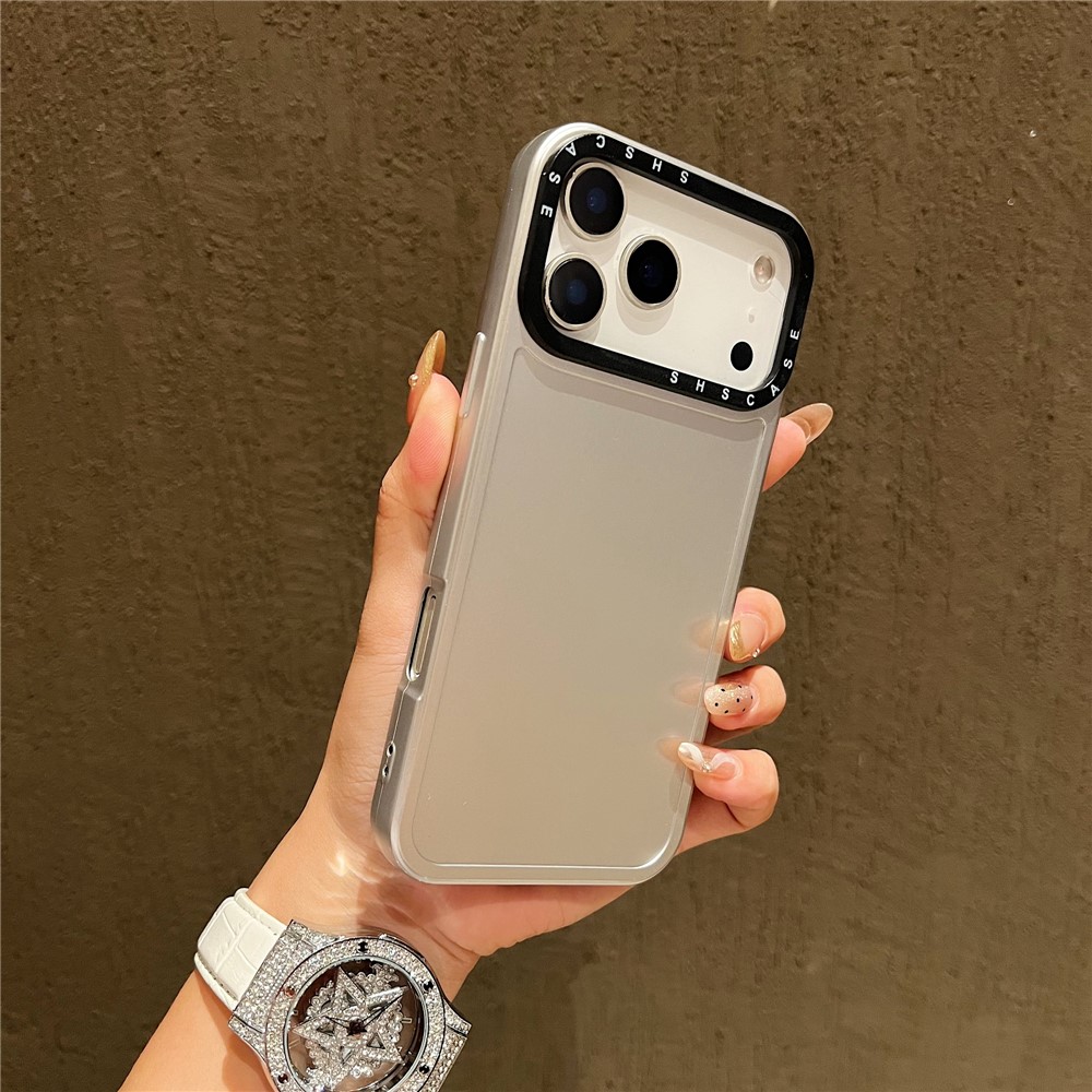 For iPhone 17 Pro Max Case Black Lens Frame Metal Paint Finish PC + TPU Phone Back Cover - Silver