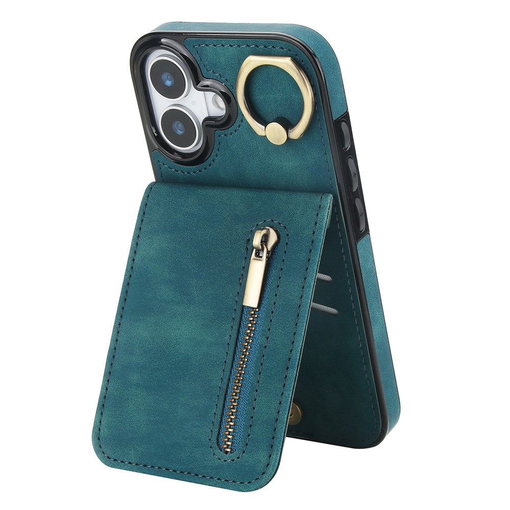 For iPhone 17 Case Zipper RFID Blocking Retro Leather + TPU Phone Cover with Kickstand - Green