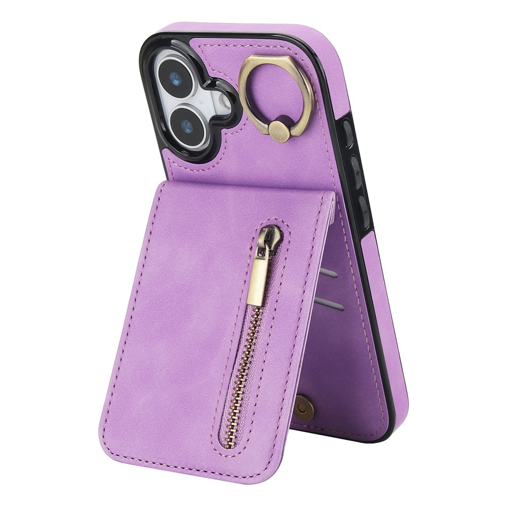 For iPhone 17 Case Zipper RFID Blocking Retro Leather + TPU Phone Cover with Kickstand - Purple