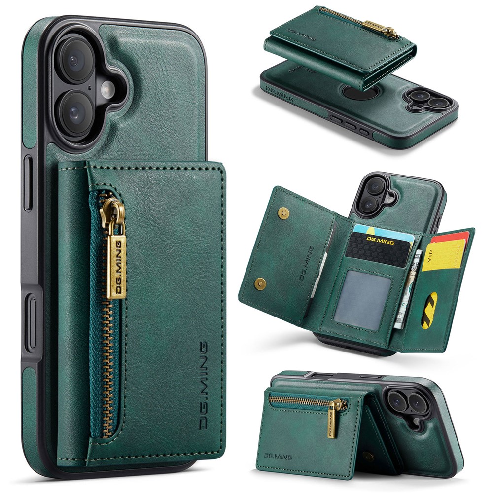 DG.MING M5 Series For iPhone 17 Case Detachable Magnetic Leather Phone Cover with Card Slots - Green