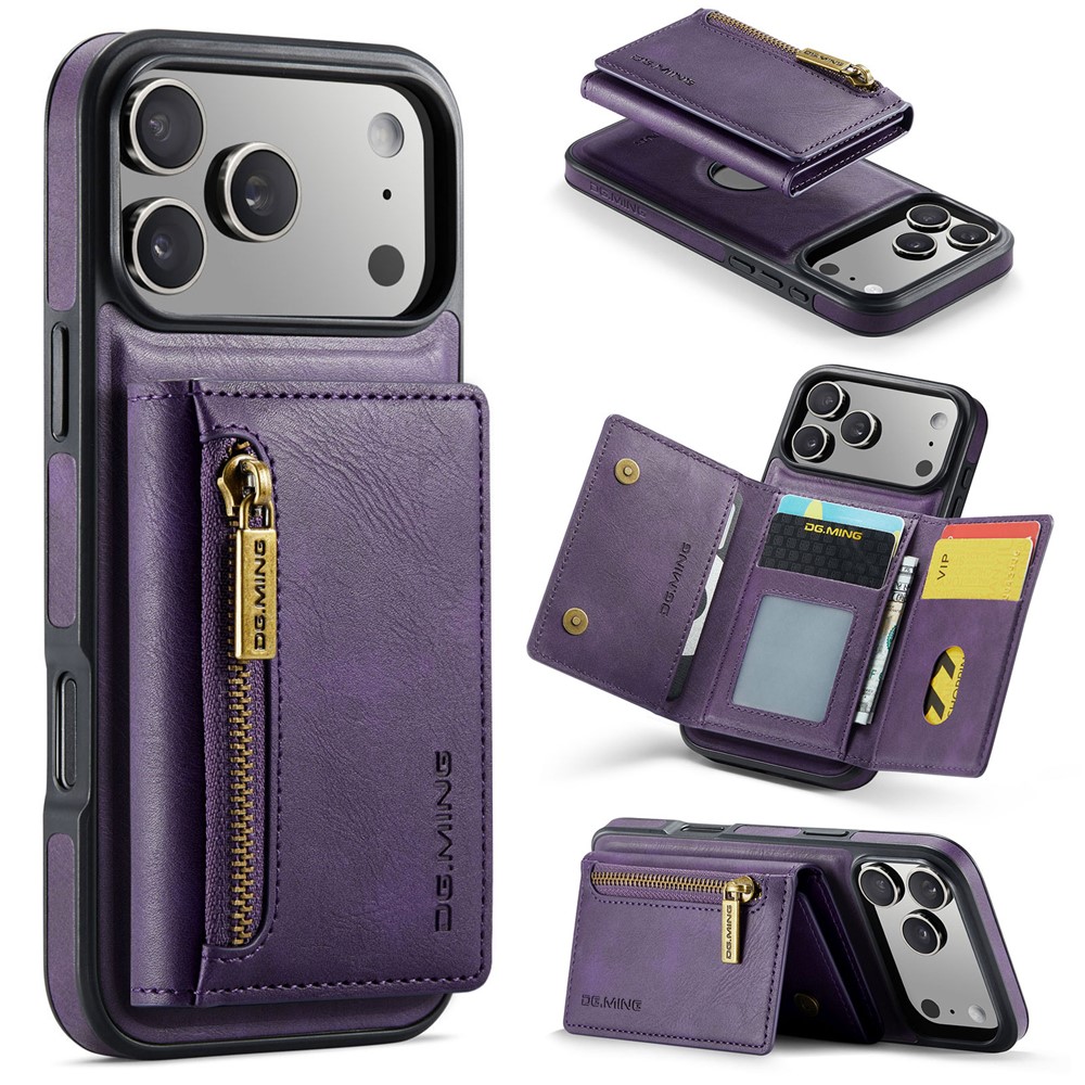 DG.MING M5 Series For iPhone 17 Pro Case Detachable Magnetic Leather Phone Cover with Card Slots - Purple