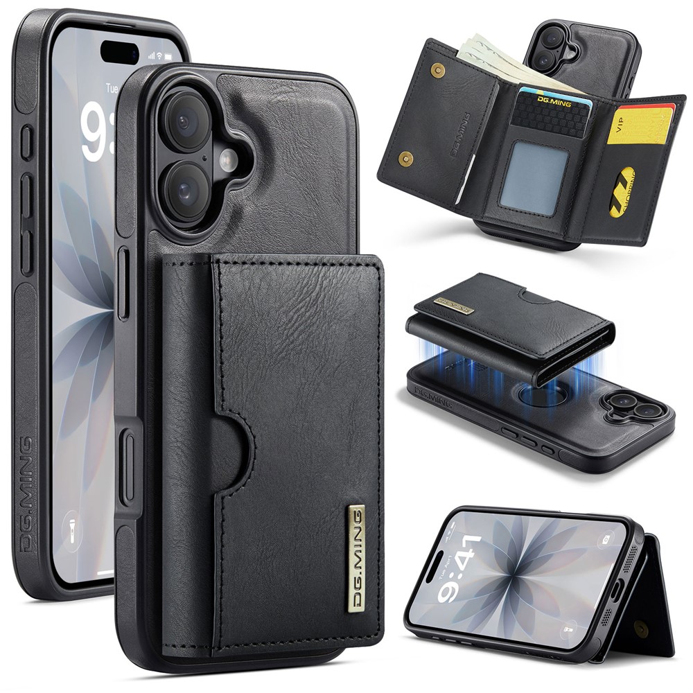 DG.MING M6 Series For iPhone 17 Case Magnetic Wallet PU + PC + TPU Phone Cover - Black