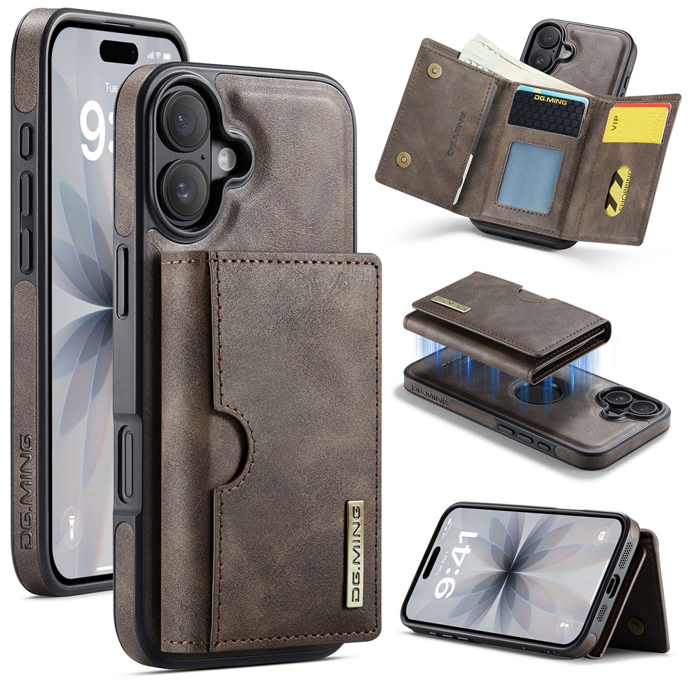 DG.MING M6 Series For iPhone 17 Case Magnetic Wallet PU + PC + TPU Phone Cover - Coffee