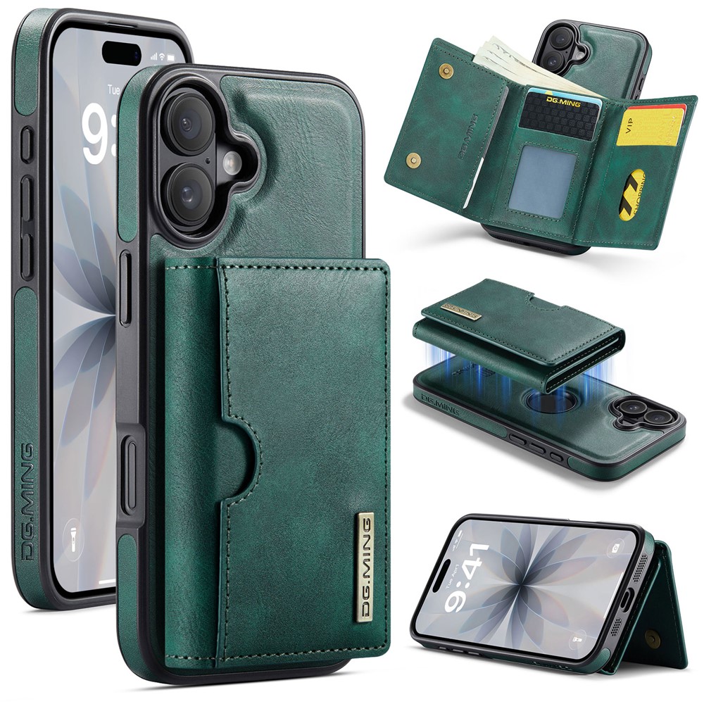 DG.MING M6 Series For iPhone 17 Case Magnetic Wallet PU + PC + TPU Phone Cover - Green